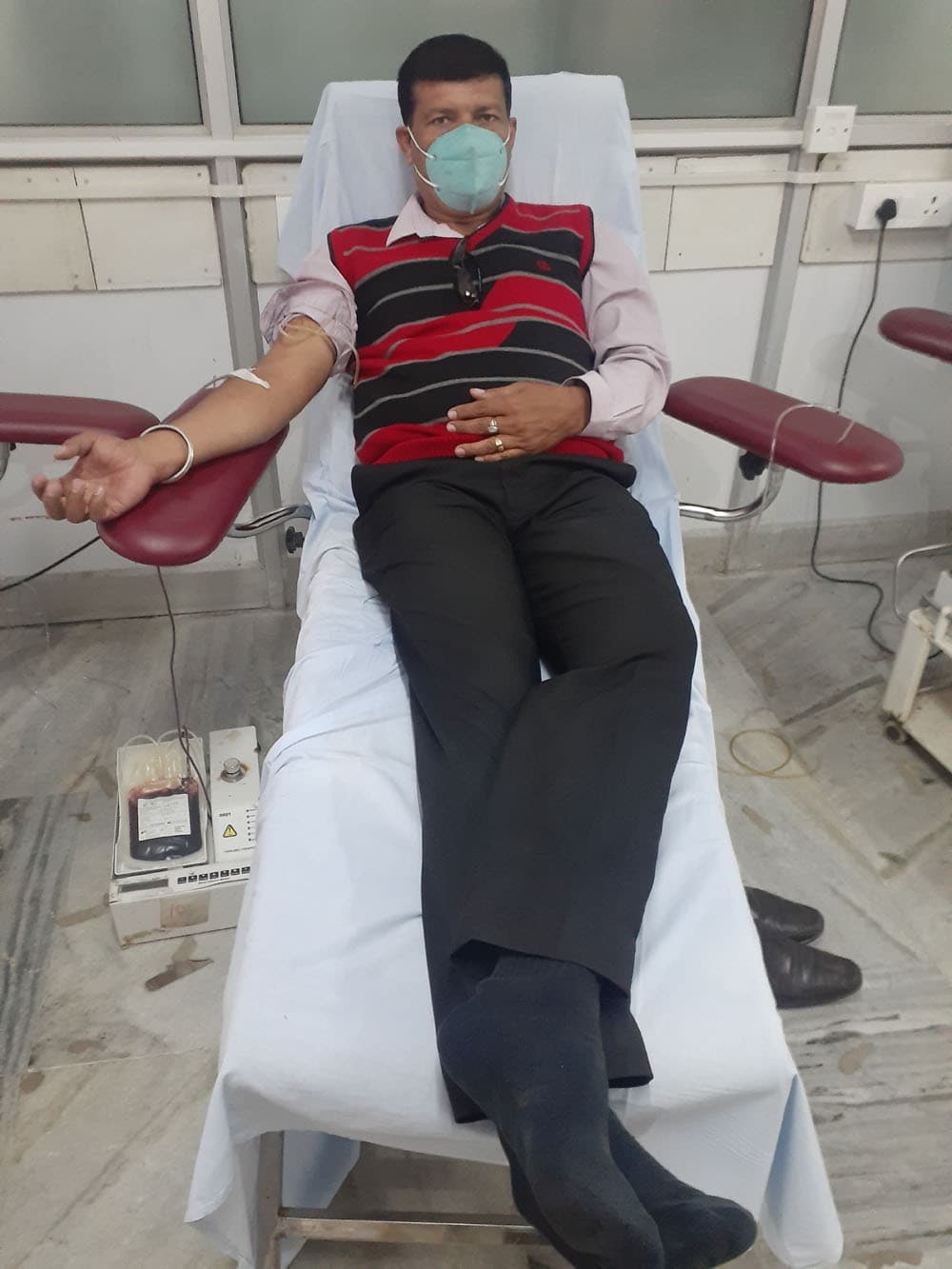 Blood donation in progress